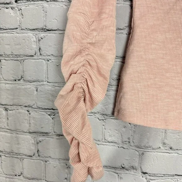 Free People Thermal Knit Top Crunched Sleeve Blouse Solid Peach Women Size XS - Picture 5 of 7